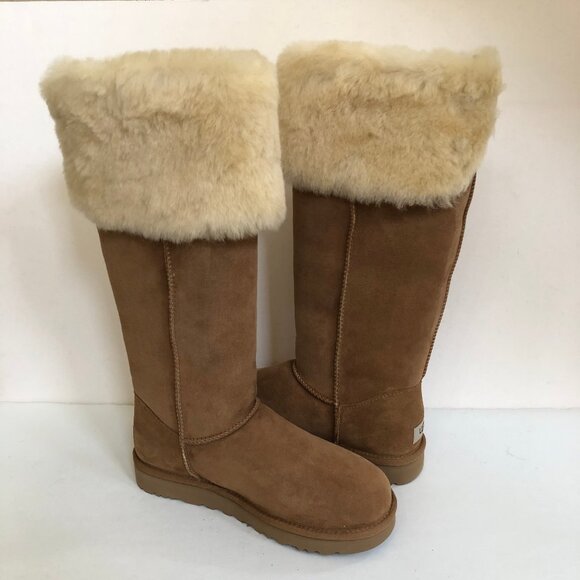 UGG BAILEY OVER THE KNEE CHESTNUT WATER RESISTANT SHEARLING BOOTS US 8 - Picture 2 of 5